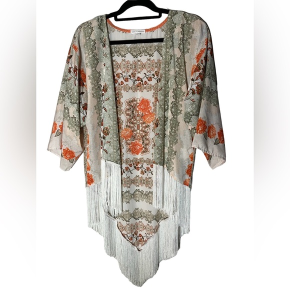 Coco + Jameson Tops - Coco + Jameson Orange and white Boho Kimono Style Fringe Cardigan size large